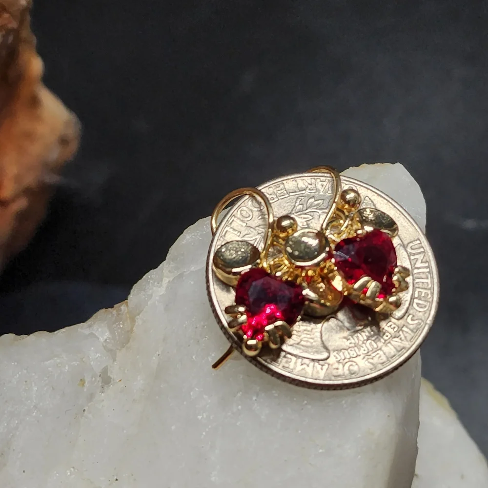 Mickey Mouse Read Heart Swarovski Crystals Luxury Gold Plated Earrings